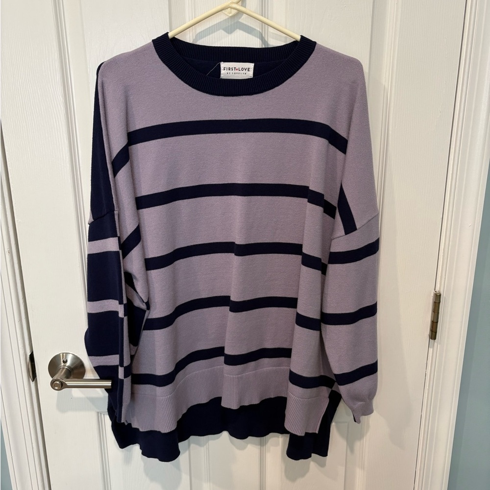 First Love Navy & Periwinkle Striped Sweater, Size Small